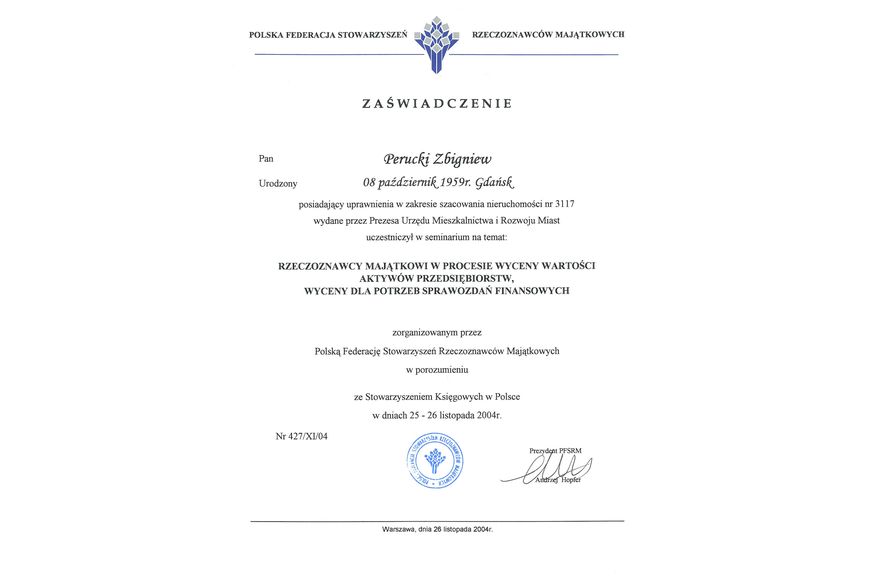 Zdjęcie certyfikatu