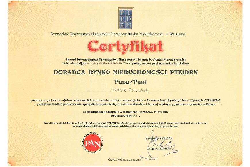 Zdjęcie certyfikatu